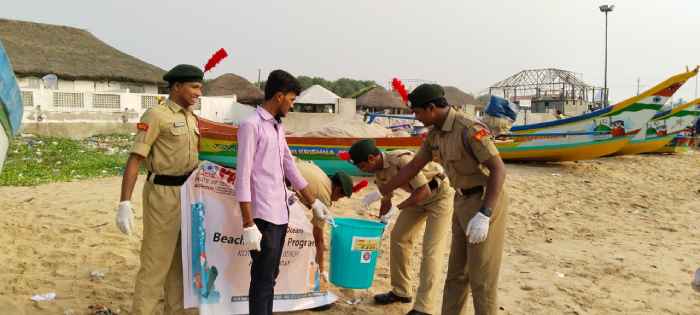 NSS & NCC teams at kothapatnam beach cleaning service on the occasion of earth day